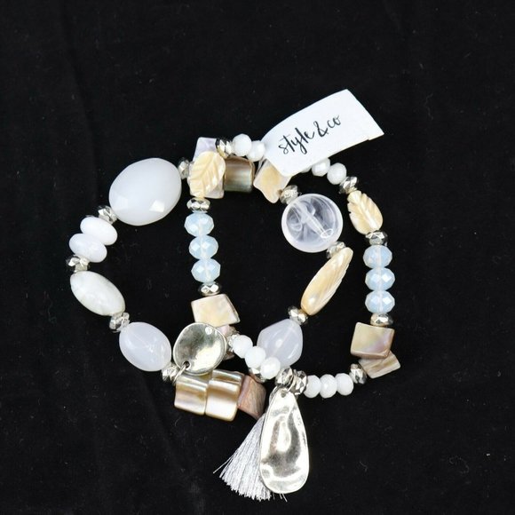 Style & Co, 2-Pc. Set Stone & Tassel Beaded Stretch Bracelets - Picture 2 of 7